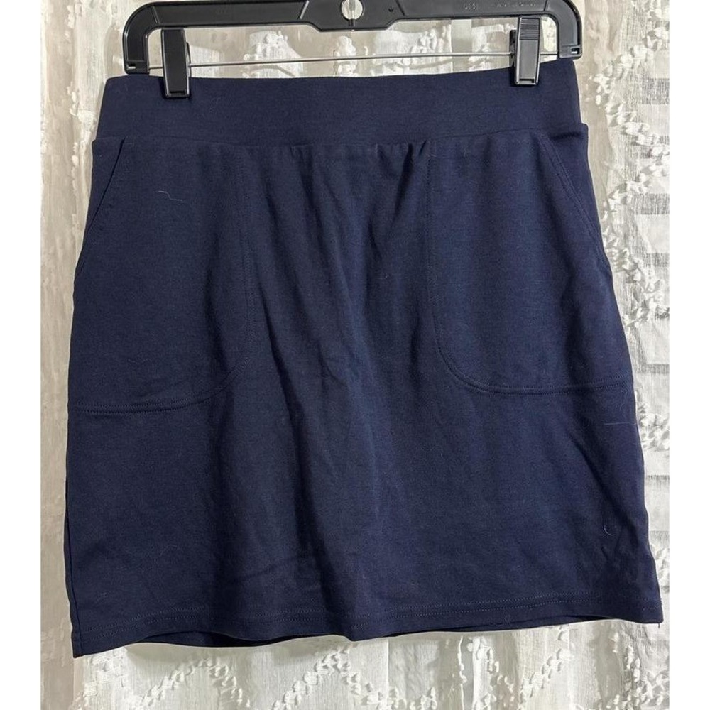 Women Navy Blue Knit Skort Elastic Waist Front Pockets Casual Activewear Mini